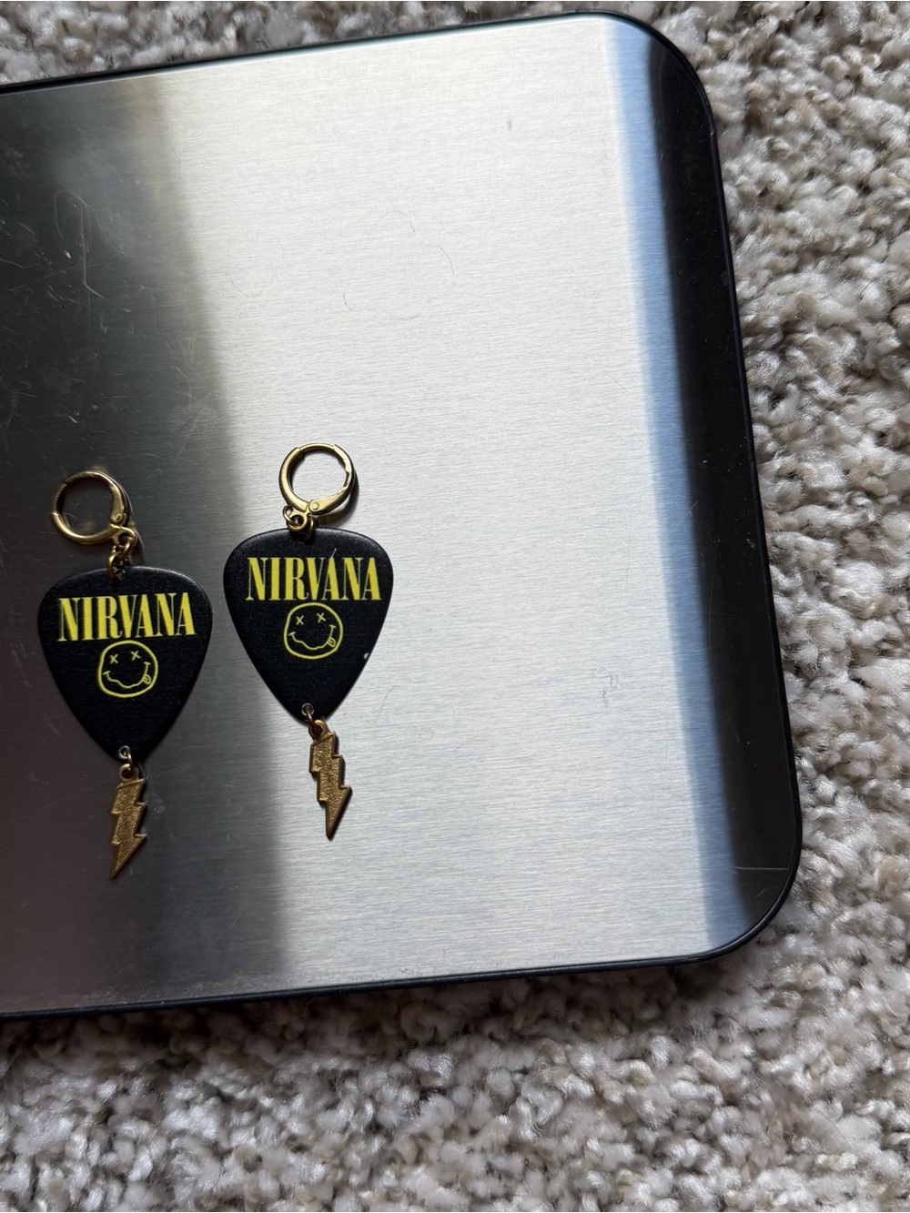 Nirvana Guitar Pick Brass Lightning Bolt earrings